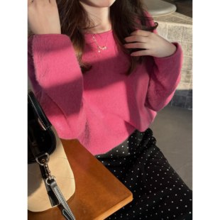 张羞羞 浣熊毛羊毛拉绒圆领通勤毛衣冬 佛洛依德