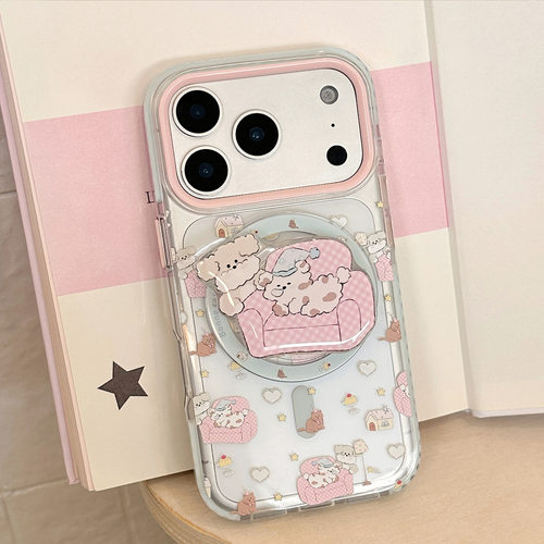 粉沙发小狗iPhone17手机壳12磁吸支架16promax透明适用13可爱创意11软14
