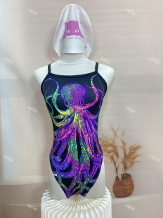 vela定制高级大章鱼修身显瘦竞速泳衣双层不带垫三角款中高叉