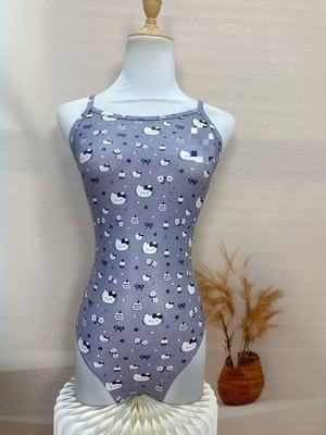 时尚减龄风可爱猫咪显瘦竞速泳衣单层不带垫三角款