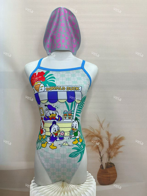 vela定制时尚可爱鸭显瘦竞速泳衣双层不带垫中高叉三角款