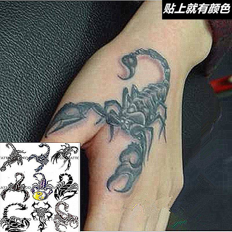 蝎子图腾纹身贴纸男女款手臂虎口贴画持久防水仿真假刺青锁骨脚踝