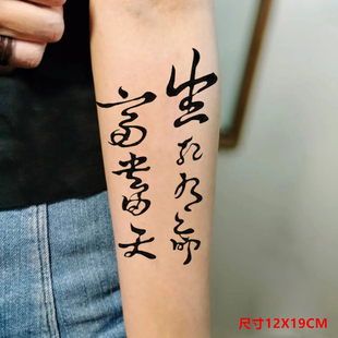 腿部汉字纹身贴汉字男中文字生死有命富贵在天纹身刺青防水