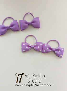 5件包邮 儿童发饰女孩头饰紫色手工波点蝴蝶结宝宝扎辫子发圈拇指