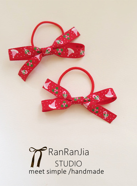 5件包邮 儿童发饰女孩头饰可爱红色圣诞花纹扎辫子小发圈宝宝头绳