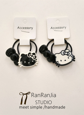 5件包邮 儿童发饰女孩头饰黑色系可爱卡通KT发圈宝宝扎辫子橡皮筋