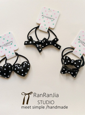 5件包邮 儿童发饰女孩头饰黑色蝴蝶结爱心发圈波点小圈皮筋扎辫子