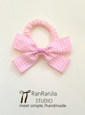 5件包邮 儿童发饰女孩头饰粉红色蝴蝶结格子发圈扎马尾大圈橡皮筋