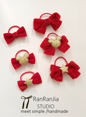 5件包邮 儿童发饰女孩红色系发圈新年红蝴蝶结橡皮筋宝宝星星头绳