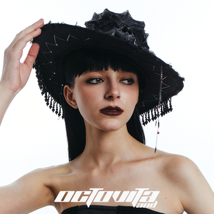 【岳岳同款】OCTO VITA原创魔女羽毛帽 骷髅面具哥特风牛仔帽