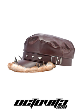 OCTO VITA 孟子义同款remake棕皮复古百搭辣妹铆钉朋克毛绒贝雷帽