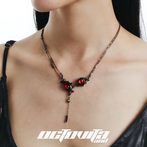 OCTO VITA魔瞳原创设计项链 魅魔暗黑红宝石恶魔之眼哥特风锁骨链