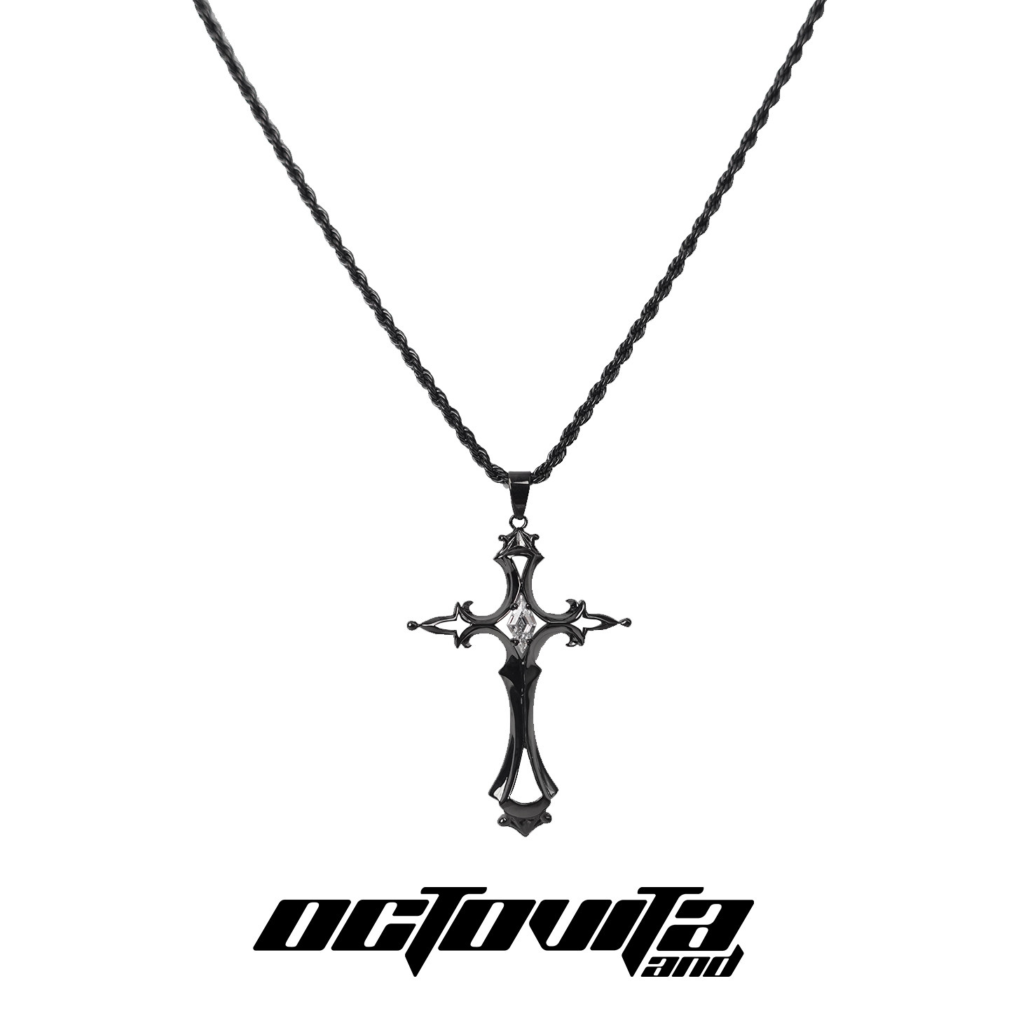 OCTO VITA原创设计锁骨链 神祈枪黑镶钻十字架古早麻花绳项链男女