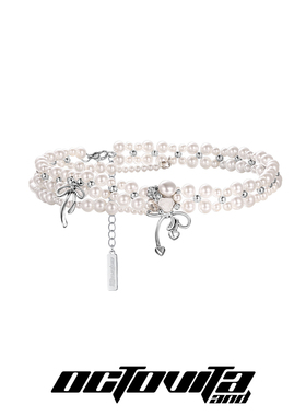 蝴蝶结珍珠项链锁骨链颈链配饰