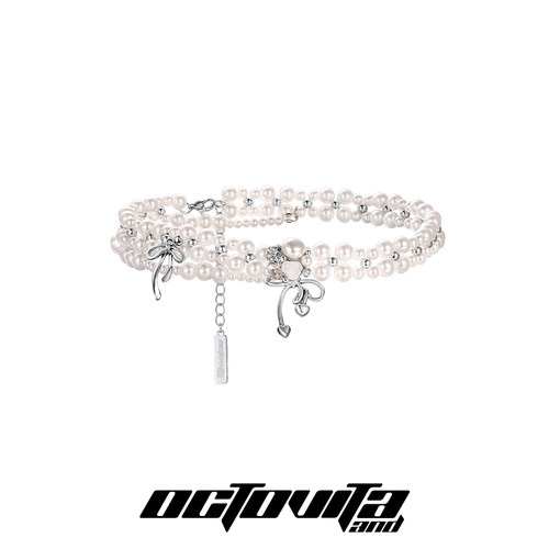 蝴蝶结珍珠项链锁骨链颈链配饰