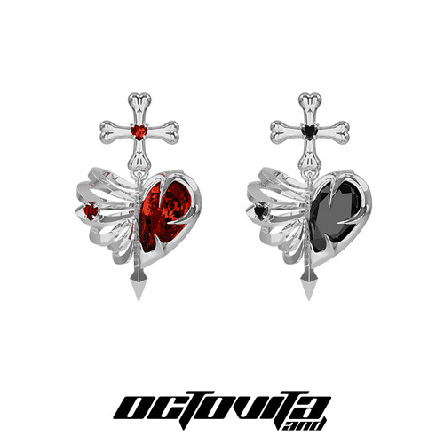 OCTO VITA骨头系列耳钉 原创镂空骨心脏朋克摇滚个性配饰耳环男女