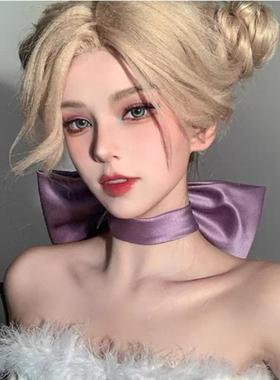 Sense性感睡衣纯欲风居家睡裙套装紫色蝴蝶结颈环配饰可爱少女风