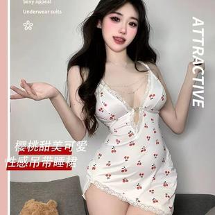 Sense性感深V居家睡裙吊带包臀裙纯欲风吊带连衣裙樱桃百利甜睡裙