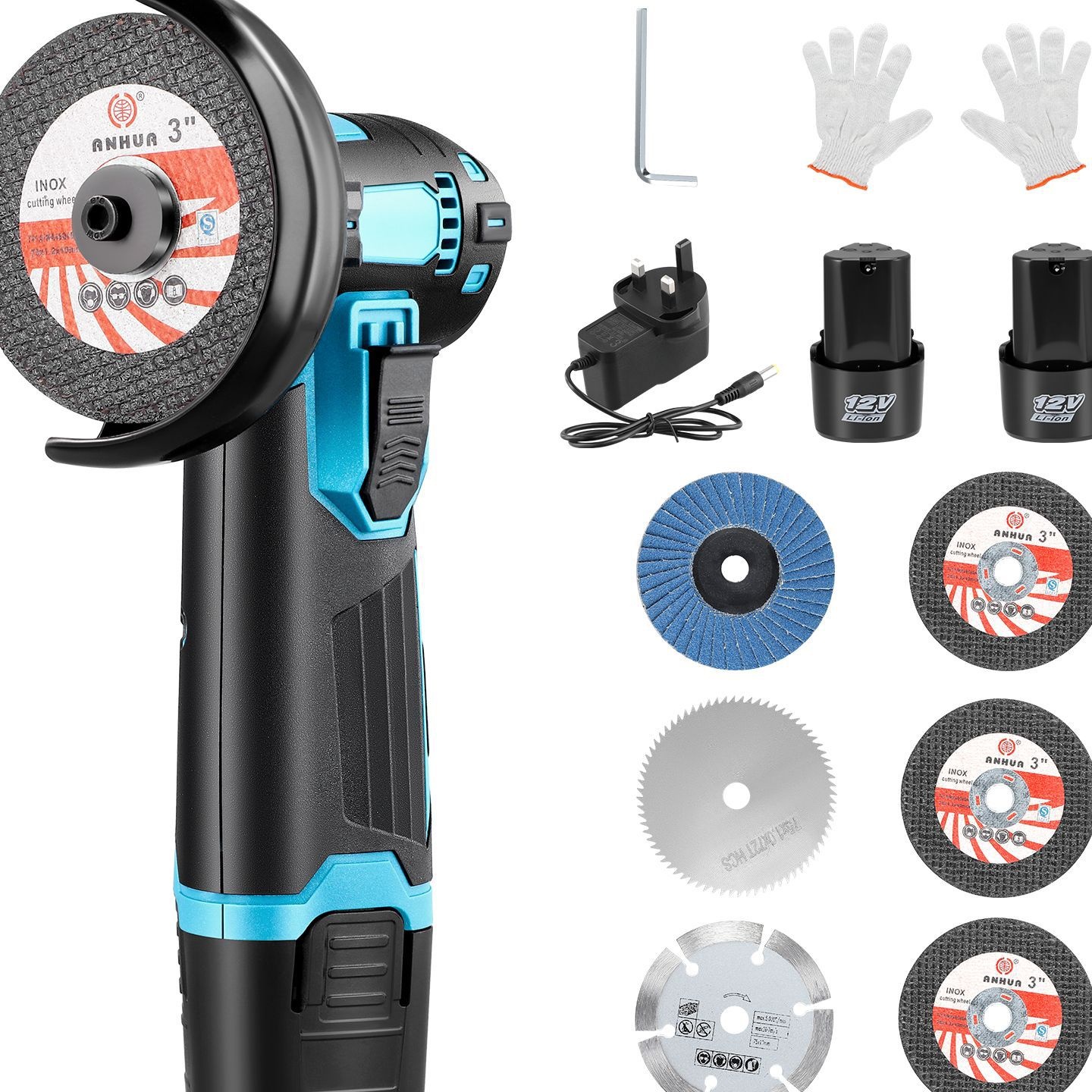 无线锂电角磨机迷你切割机砂轮机动力电池款76mm切割片带锯片套装