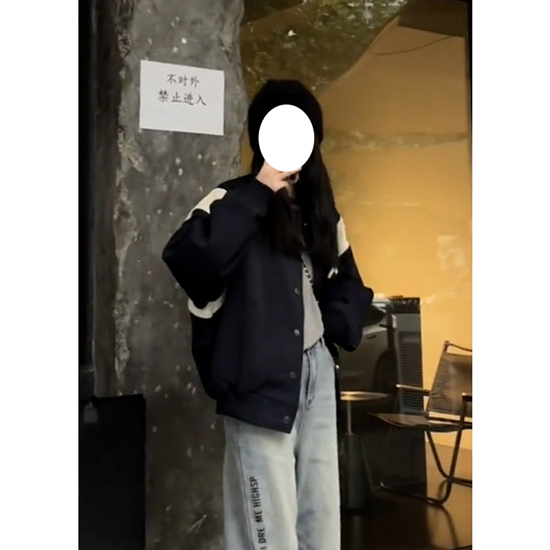 美式复古字母刺绣针织棒球服外套女秋冬新款宽松显瘦长袖开衫上衣