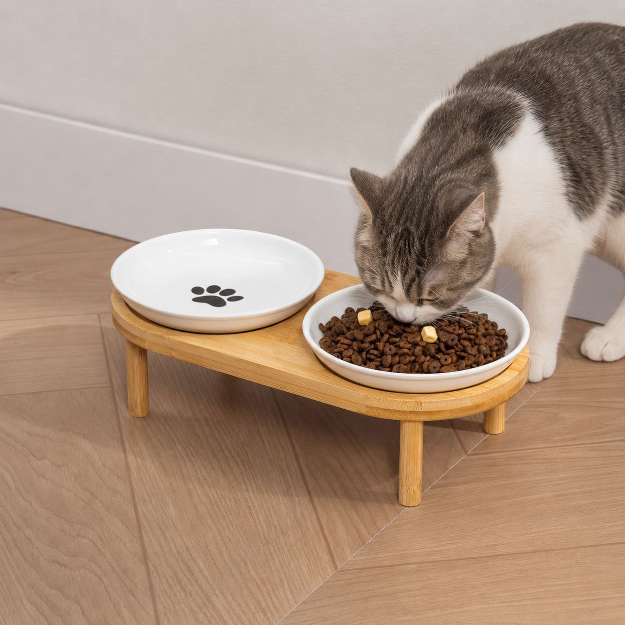 创意6寸印花碗带碗架猫碗陶瓷防打翻狗碗喝水碗舔食盘宠物碗批发