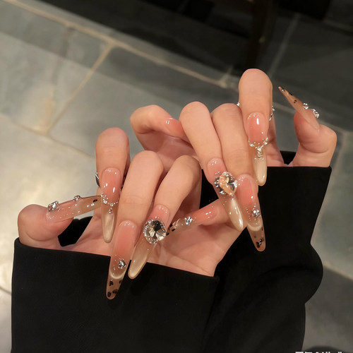 浪妞美甲贴原野焦糖千金风爆闪金棕色豹纹微笑猫眼显白K9钻穿戴甲