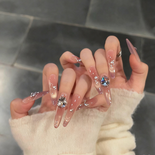 浪妞美甲贴片梨涡浅雾爆闪玫瑰粉金色微笑猫眼精品堆钻百搭穿戴甲