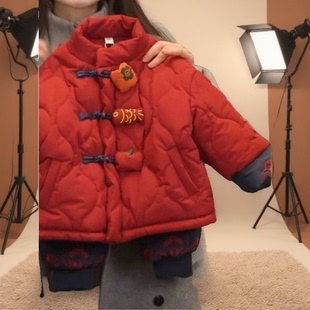 男宝拜冬年服男童外套过年红色2025冬款加厚儿童棉衣拜年服中国风