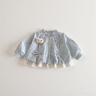 女宝春款外套2026新洋气韩版女宝外套蕾丝拼接花边花苞上衣两件套