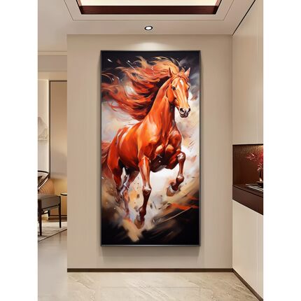 马到成功玄关装饰画发光带灯红色骏马图客厅壁画走廊入户过道挂画