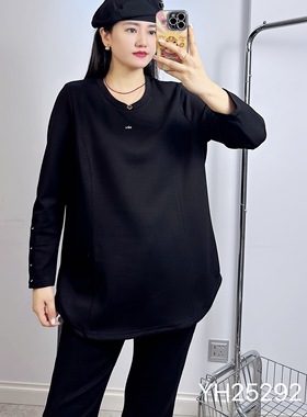 香港芸卉25292冬季加大码卫衣女女 Q弹纯色圆领长袖空气棉打底衫