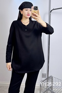 空气棉打底衫 香港芸卉25292冬季 Q弹纯色圆领长袖 卫衣女女 加大码