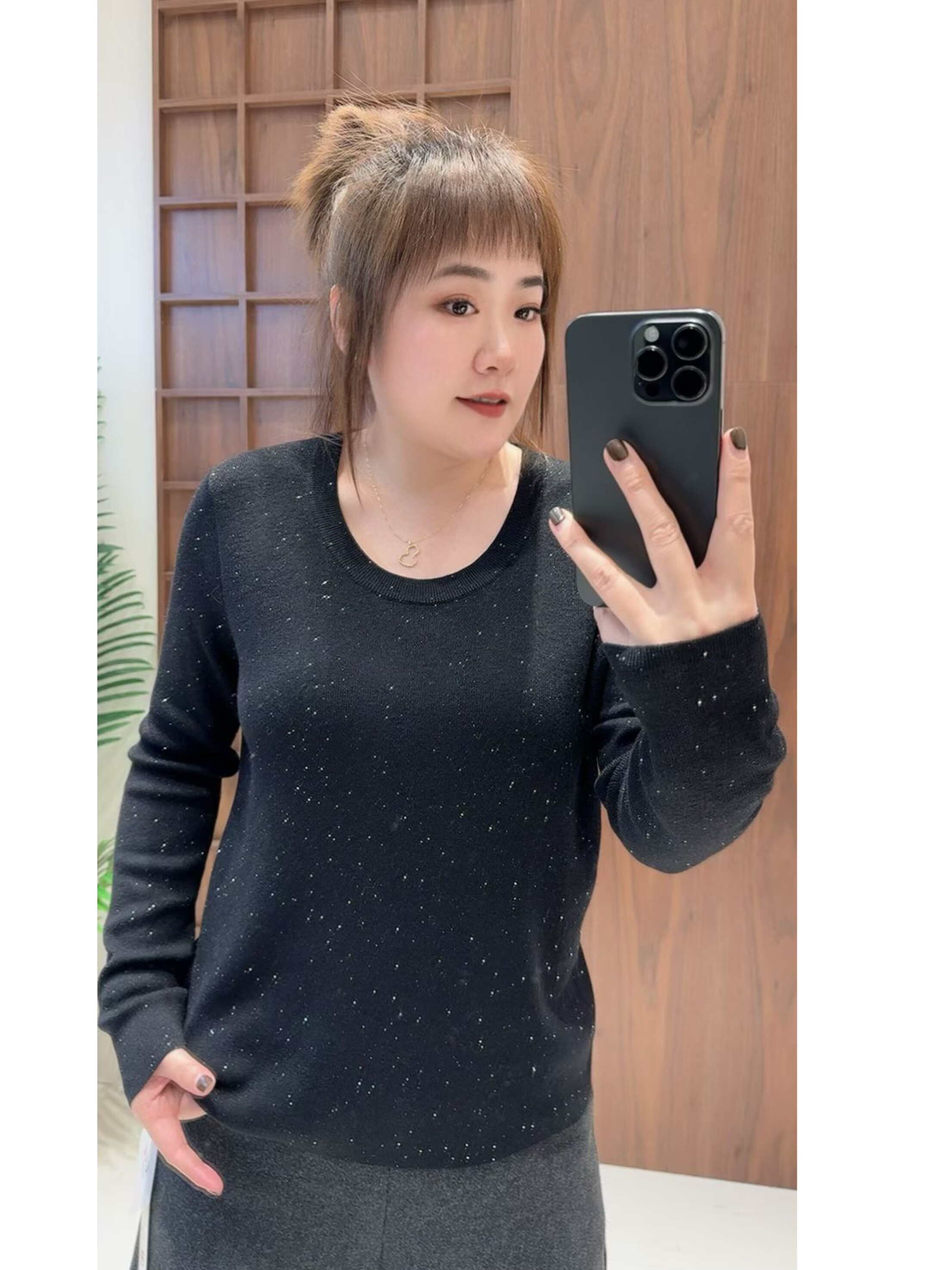 妃儿红5121冬加大码针织衫女 修身显瘦内搭U型领长袖打毛衣