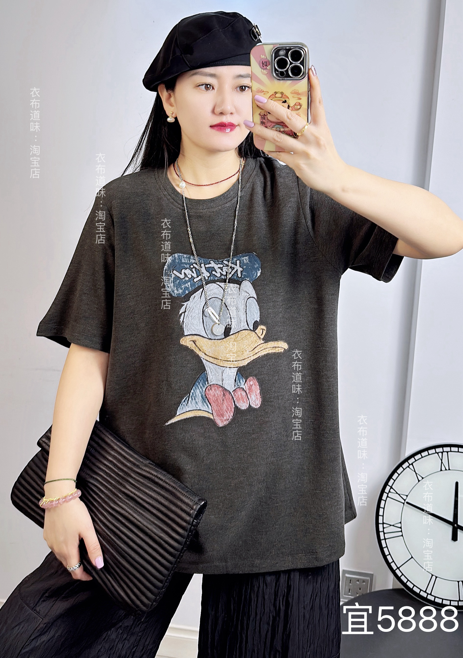 宜语析5888春加大码卫衣女 韩版卡通印花宽松短袖减龄T恤衫