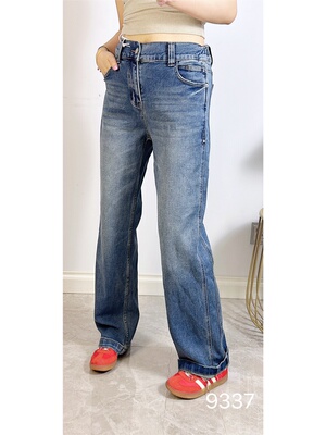 诺达思9337春加大码牛仔裤女 高腰收腹藏肉休闲百搭直筒拖地长裤