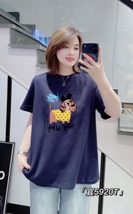 宜语析5920春加大码卫衣女 韩版卡通印花圆领短袖减龄T恤衫