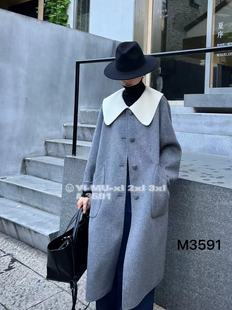 撞色娃娃领长款 羊毛大衣女 羊毛双面呢子外套 加大码 宸祺3591冬季
