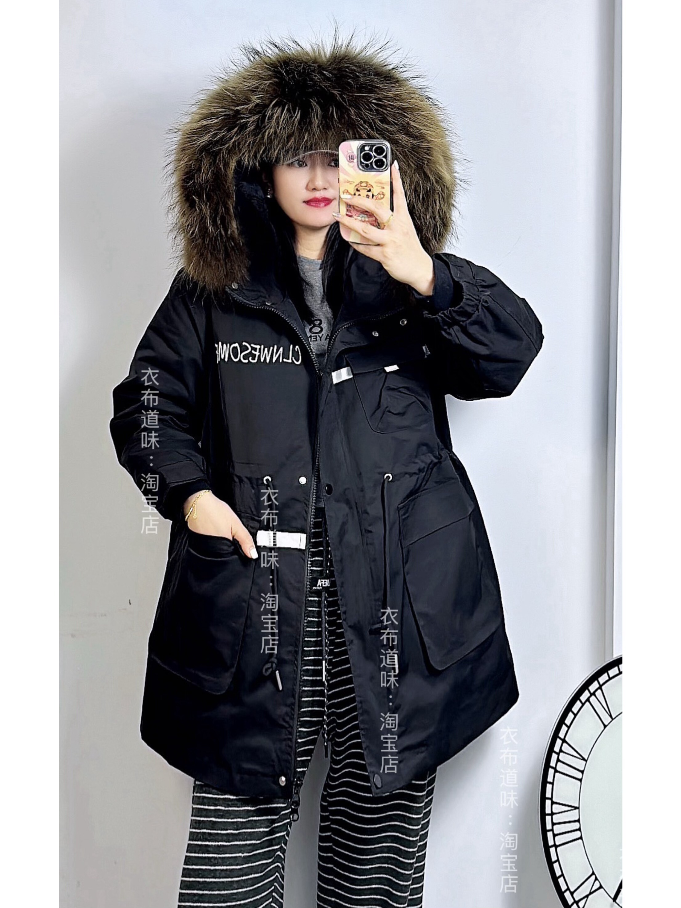 宜语的5611冬加大码羽绒服 抗寒保暖宽松活里活面大毛领派克服