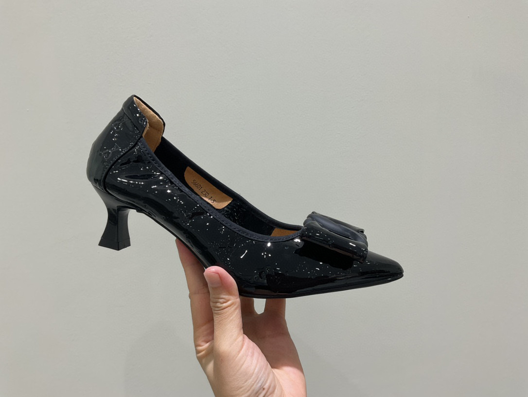 2024夏季新款欧洲真皮浅口单鞋尖头细跟舒适蝴蝶结通勤女鞋