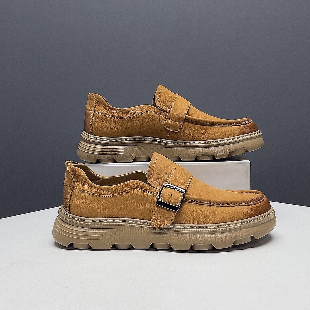 有范男鞋夏天一脚蹬懒人鞋舒适透气搭扣复古软面牛皮时尚潮乐福鞋