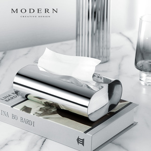 摩登MODERN北欧功能简约家用茶几纸巾收纳盒创意不锈钢抽纸盒摆件