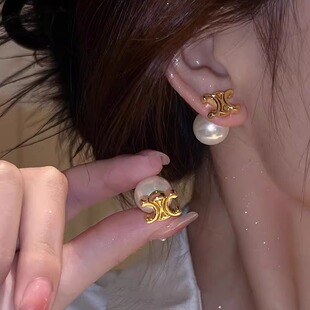 Loga.Py 复古凯旋门珍珠耳钉女2025新款爆款小众独特耳环法式耳饰