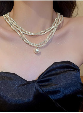 Loga.Py 白色多层叠戴珍珠项链新款爆款锁骨链轻奢小众颈链配饰女