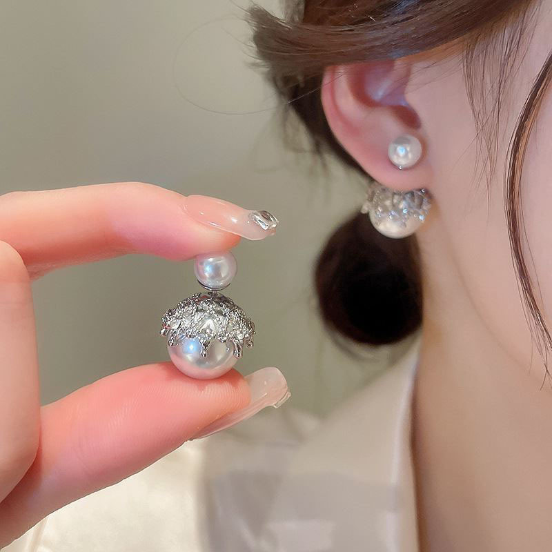 法式复古镶钻珍珠双面带耳环