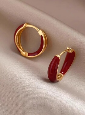 Loga.Py 复古安可拉红色滴釉耳环女春夏气质耳扣时尚耳圈百搭耳饰