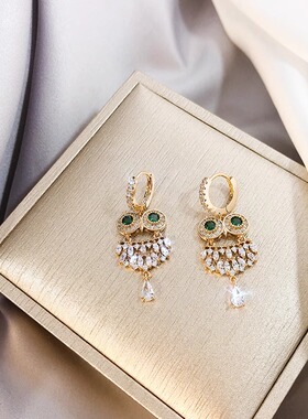 Loga.Py 耳环女精致百搭猫头鹰耳坠微镶锆石个性气质耳饰设计感夏