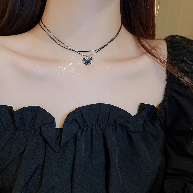 Loga.Py 黑色蝴蝶项链女202新款小众锁骨链高级感choker裙子配饰