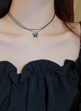 Loga.Py 黑色蝴蝶项链女202新款小众锁骨链高级感choker裙子配饰