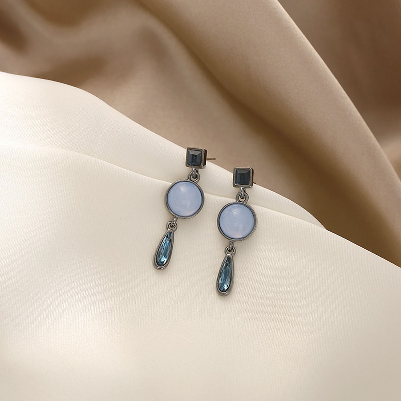 巴洛克蓝水滴耳坠银针复古耳环