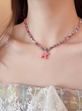 Loga.Py 粉色多巴胺彩色项链女新款夏项圈串珠颈链短款可爱锁骨链